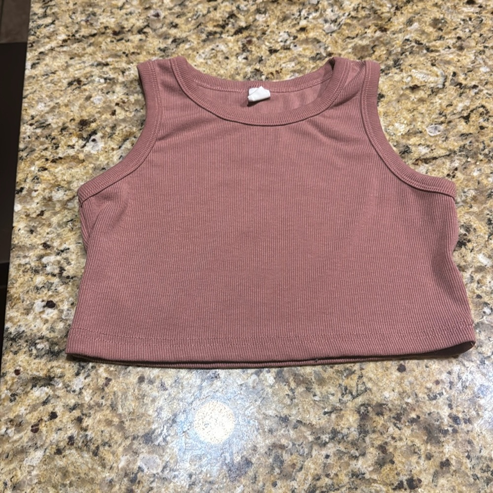 Girls ribbed cropped tank top mauve pink